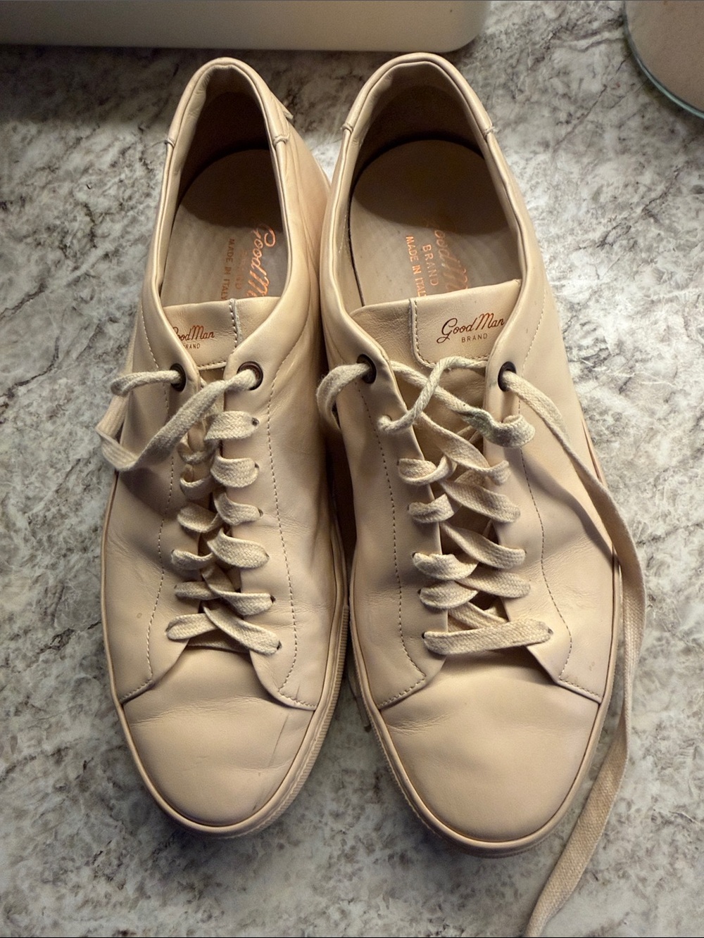 Good Man Brand Men's Beige Leather Lace-Up Sneakers